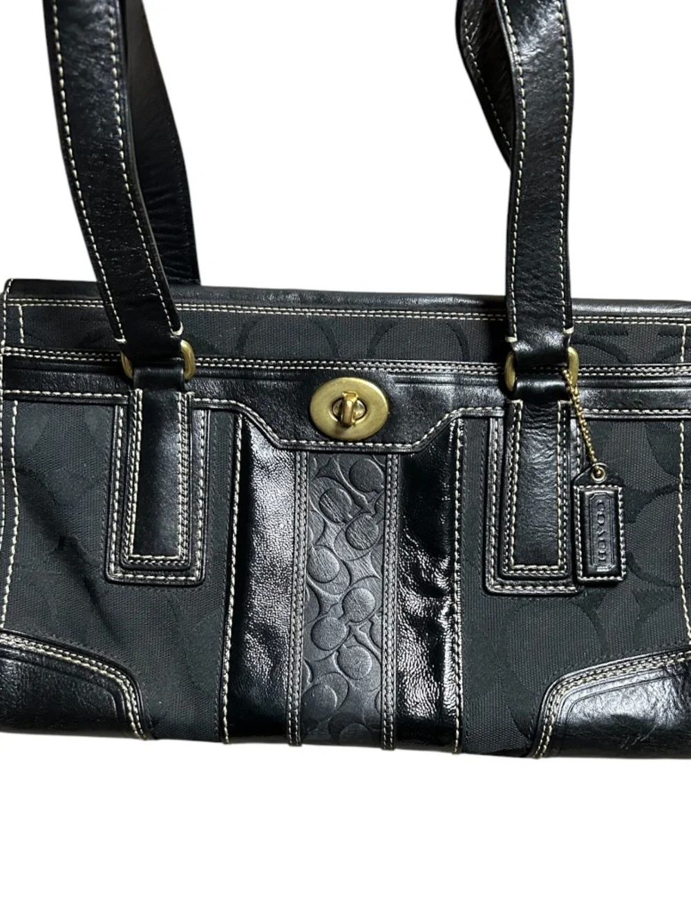 Coach Black Hampton Signature Canvas and Leather Shoulder Tote